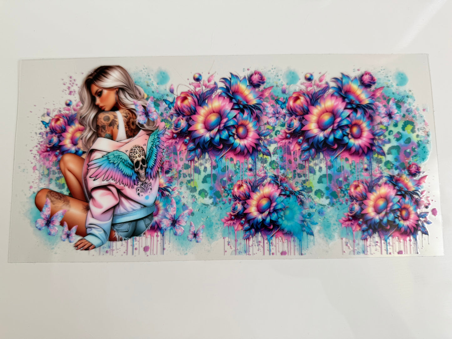 16oz Wrap - TATTOO GIRL - RAINBOW FLOWERS