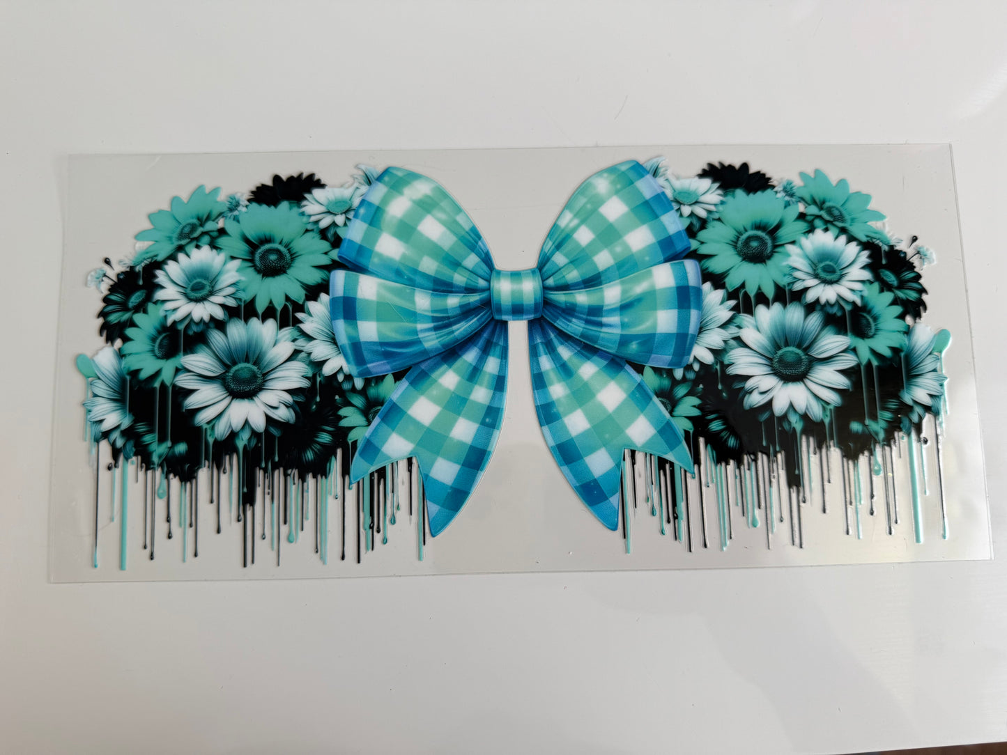 16oz Wrap - BOW & FLOWERS TEAL GINGHAM