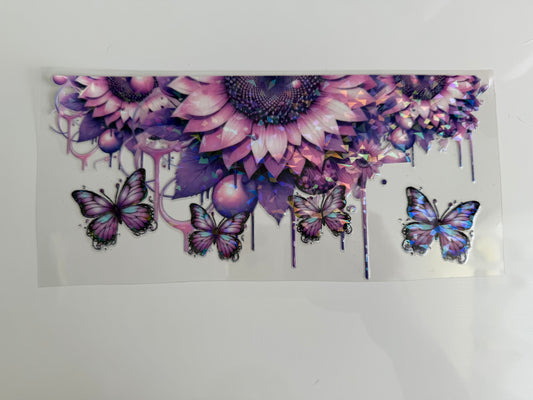 16oz Wrap - HOLOGRAPHIC PURPLE & PINK BUTTERLIES & SUNFLOWERS