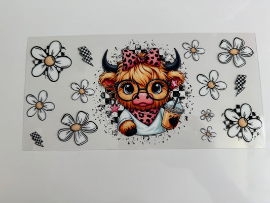 16oz Wrap - HIGHLAND COW WITH GLASSES & FLOWERS