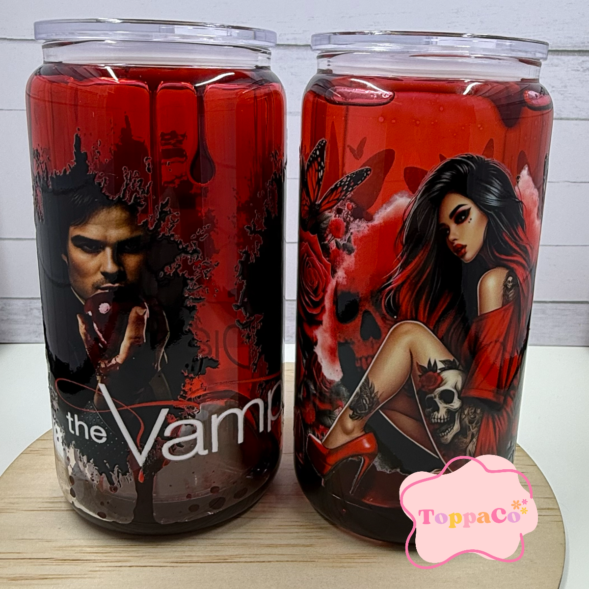 16oz Glass Tumbler - VAMPIRE TATTOO GIRL - Right Side Photo