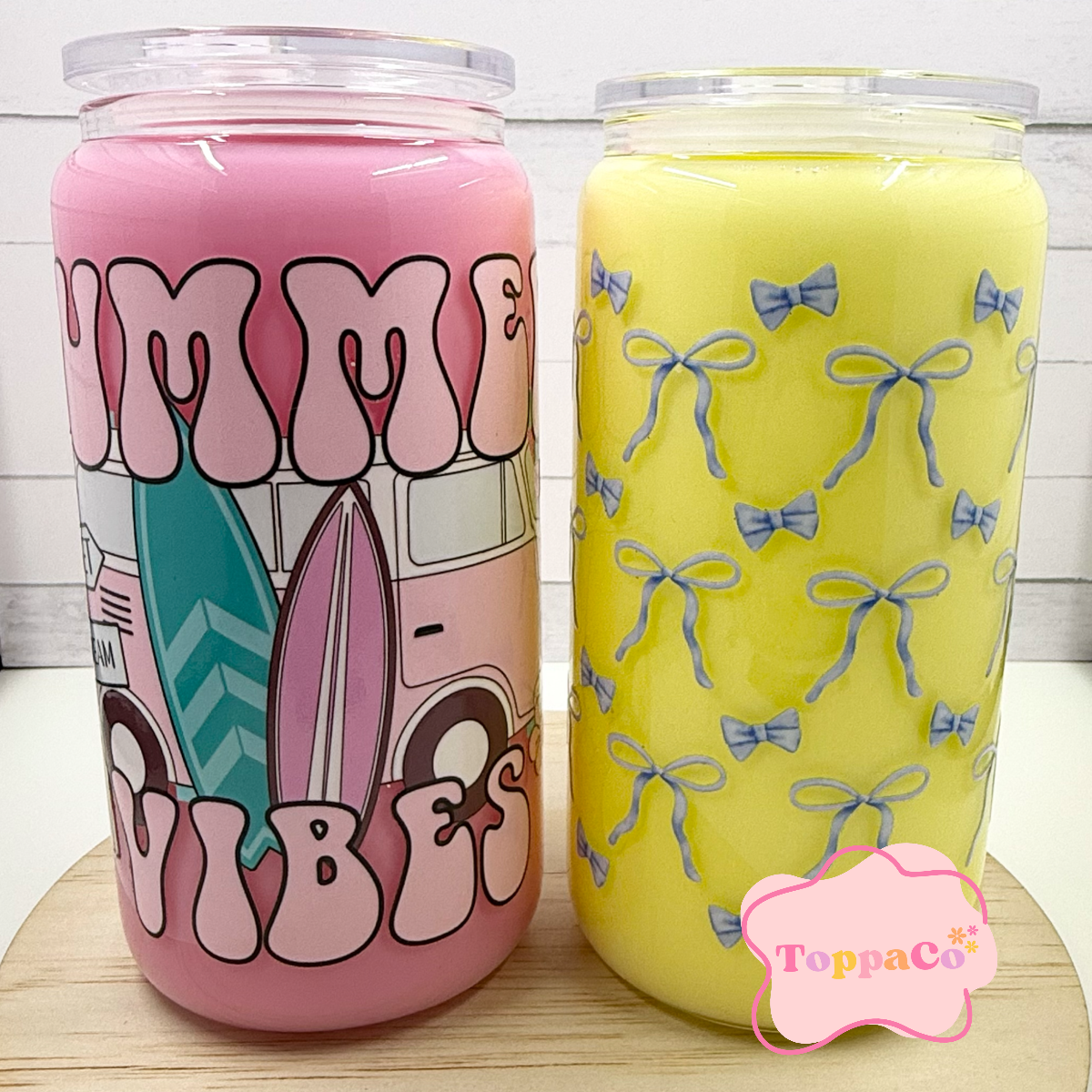 16oz Glass Tumbler - SUMMER VIBES MILKSHAKE - Left Side Photo
