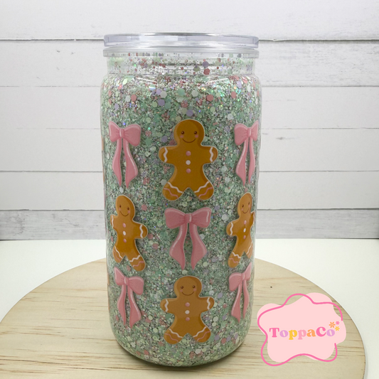 16oz Acrylic Tumbler - GINGERBREAD PINK BOW