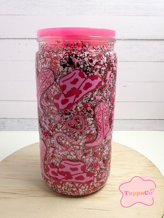 16oz Acrylic Tumbler - COW GIRL - PINK LID
